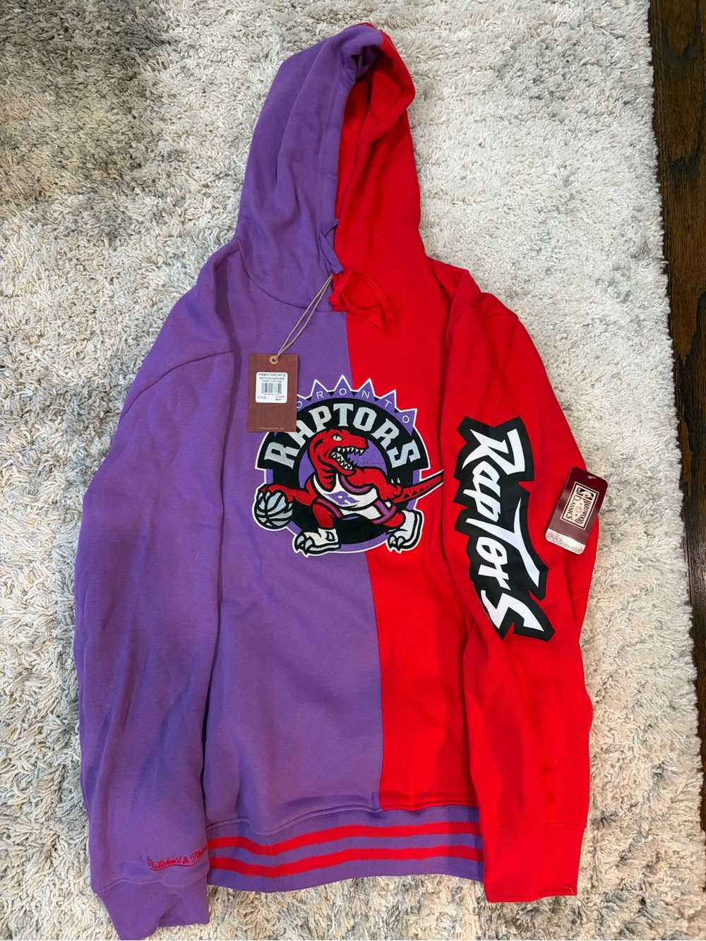 Mitchell & Ness Purple and Red Raptors Split Fleece Hoodie